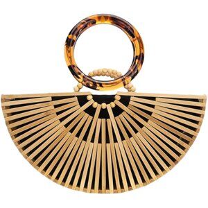 Eco-Friendly Bamboo Handbag with Acrylic Handle – Unique Summer Beach Purse